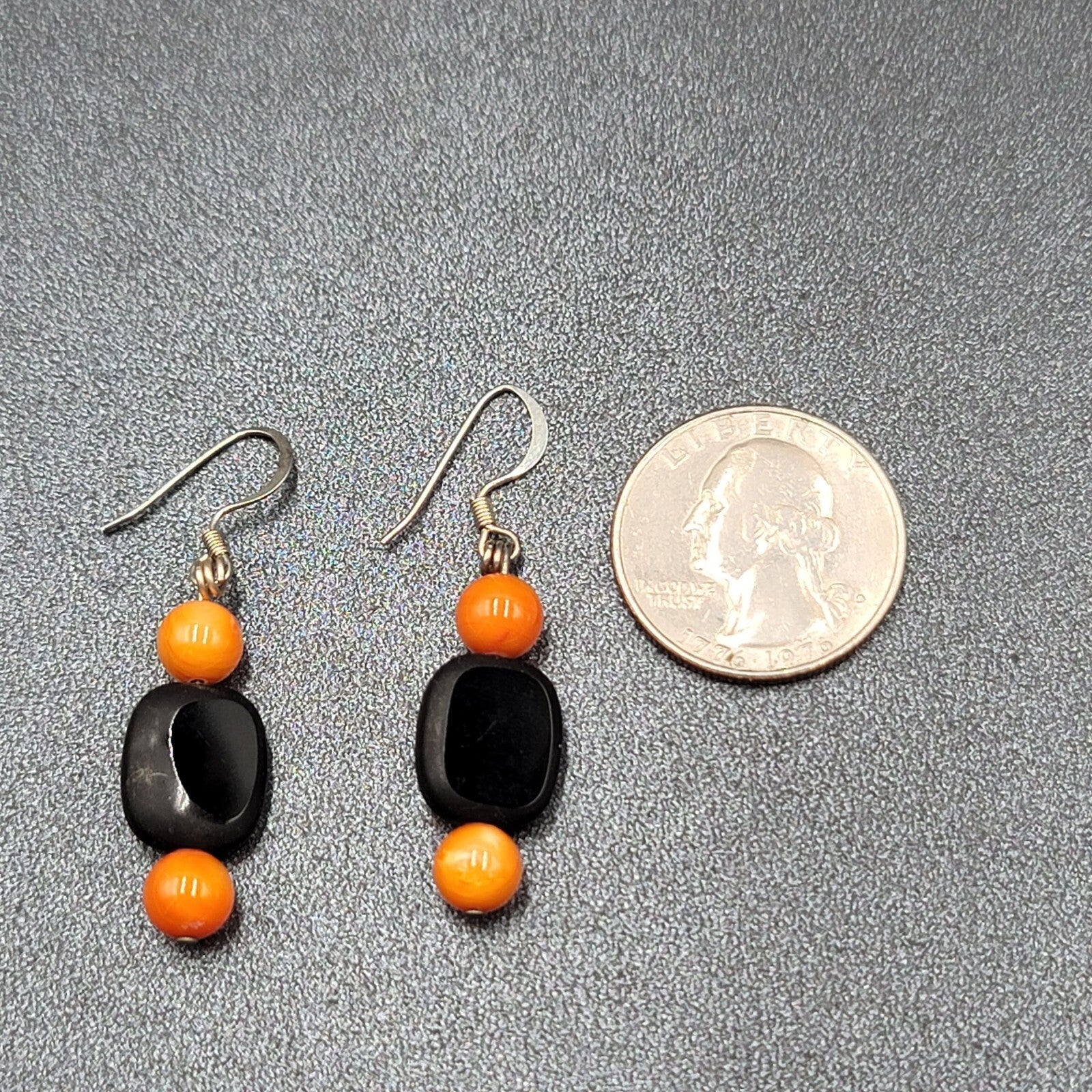 Halloween Pierced Earrings Black Orange Glass Bead Dangle 1.25"
