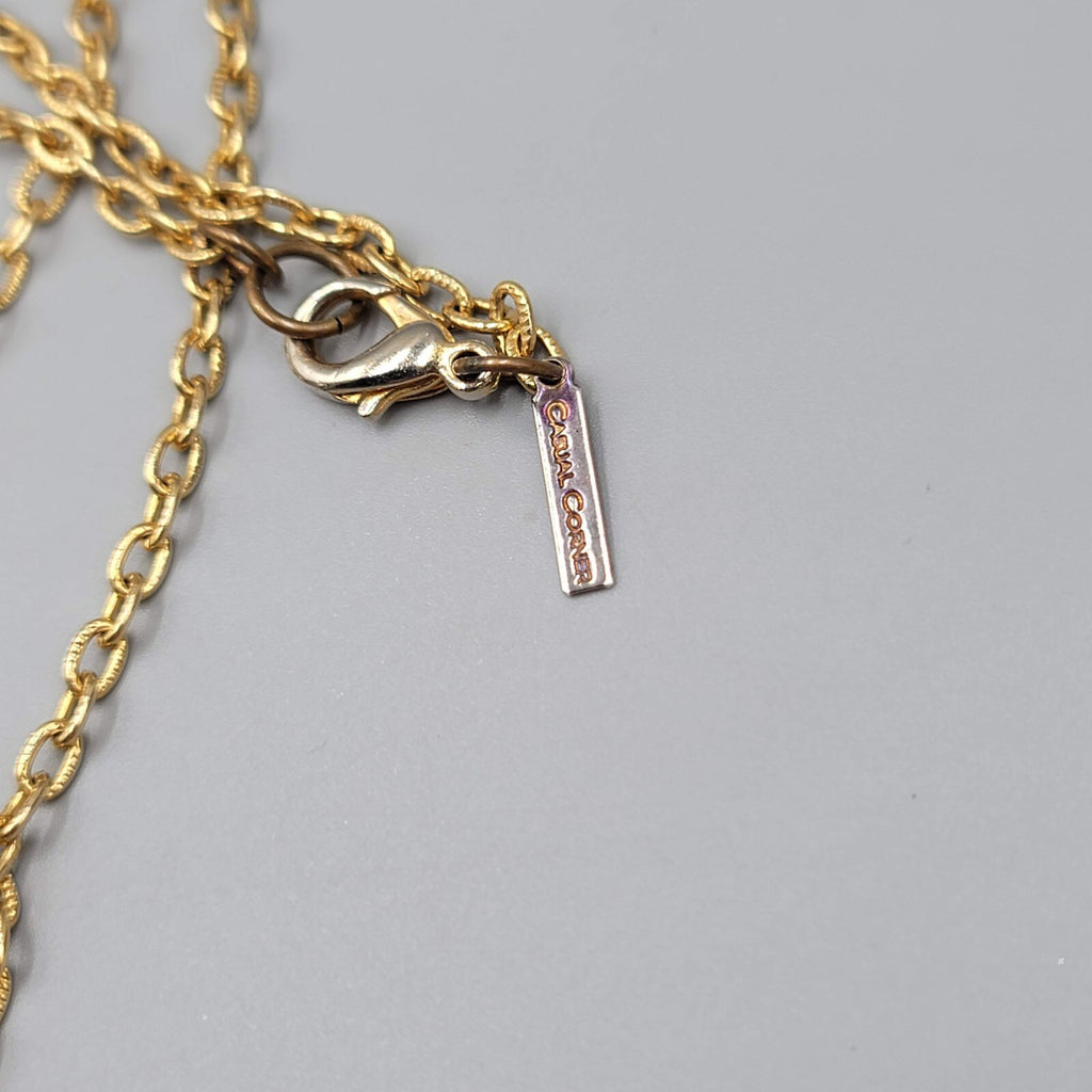 Casual Corner Long Pendant Necklace Gold tone Purple Glass Beads 36"