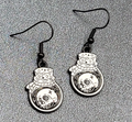 Poison Skull in Jar Pierced Earrings Black White Enamel Dangle Halloween 7/8" 