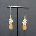 Pierced Earrings Silver tone Cluster Bead Orange Dangle 2.5"