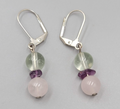 White and Pink Quartz Bead Pierced Earrings Silver tone Dangle Amethyst 7/8"