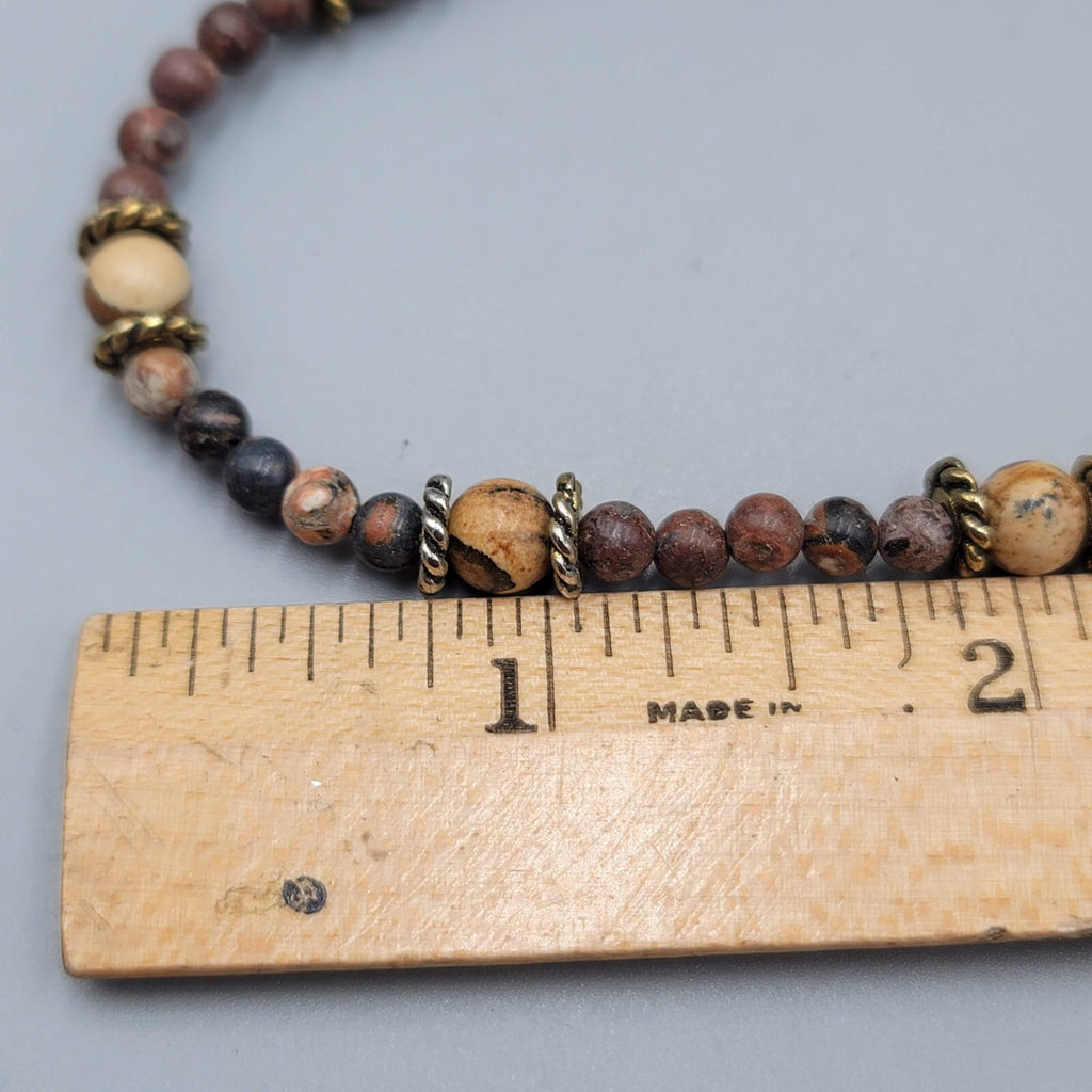 Vintage Agate Stone Small Bead Necklace Gold tone Spacers 16"