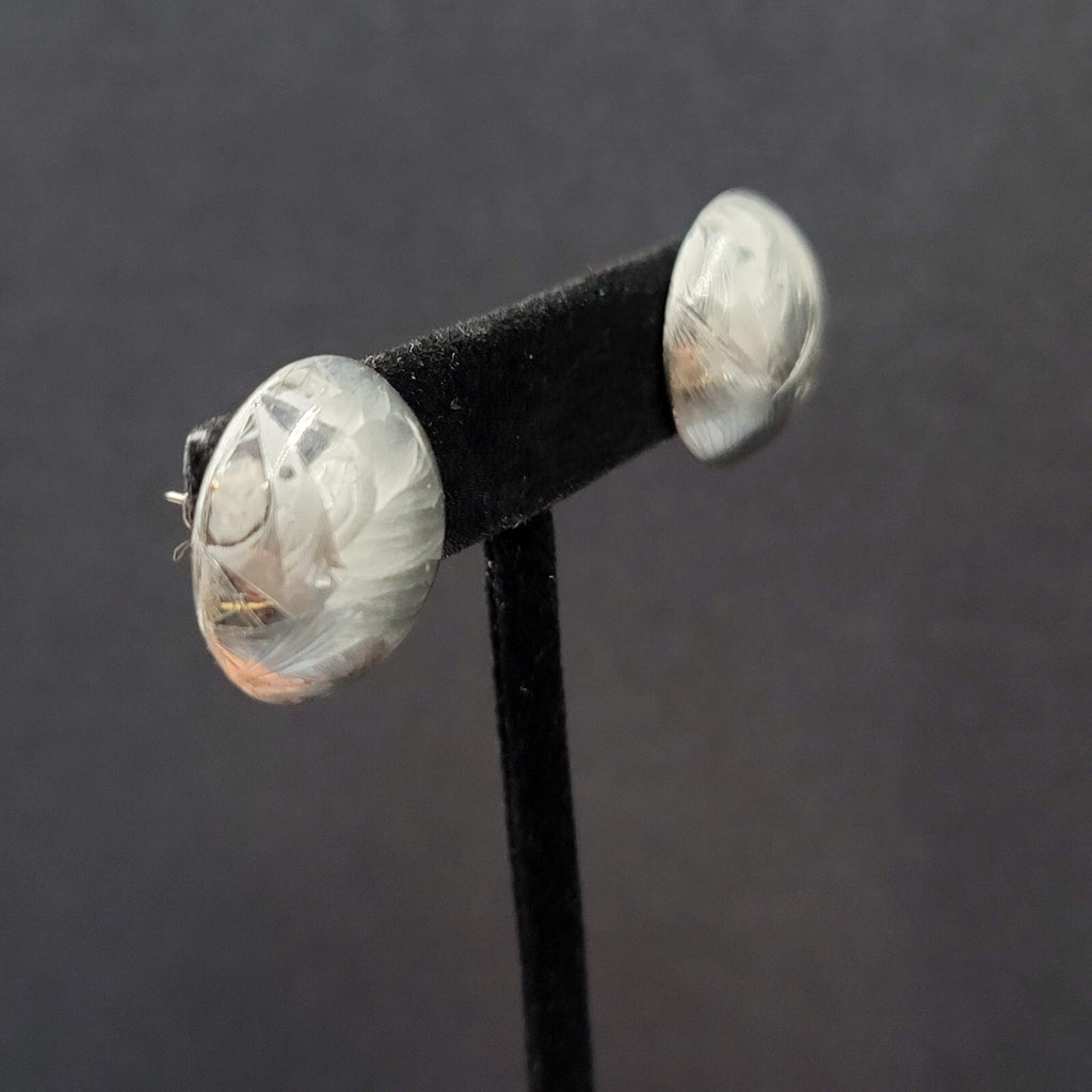 Vintage Pierced Earrings Domed Silver tone Stud 3/4"