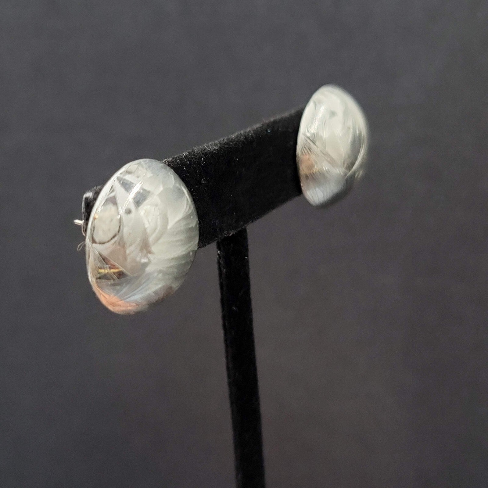 Vintage Pierced Earrings Domed Silver tone Stud 3/4"