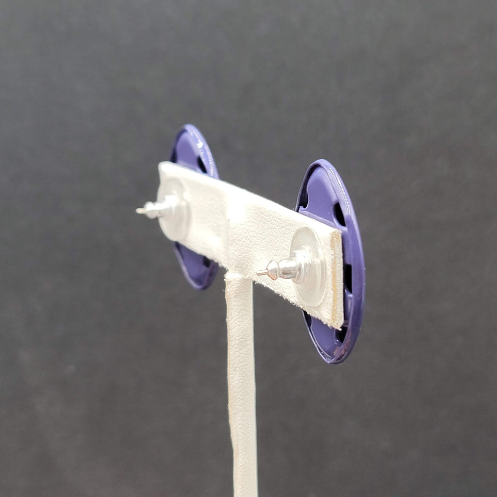 Vintage Pierced Earrings Purple Enamel Over Metal Drop 1.25"