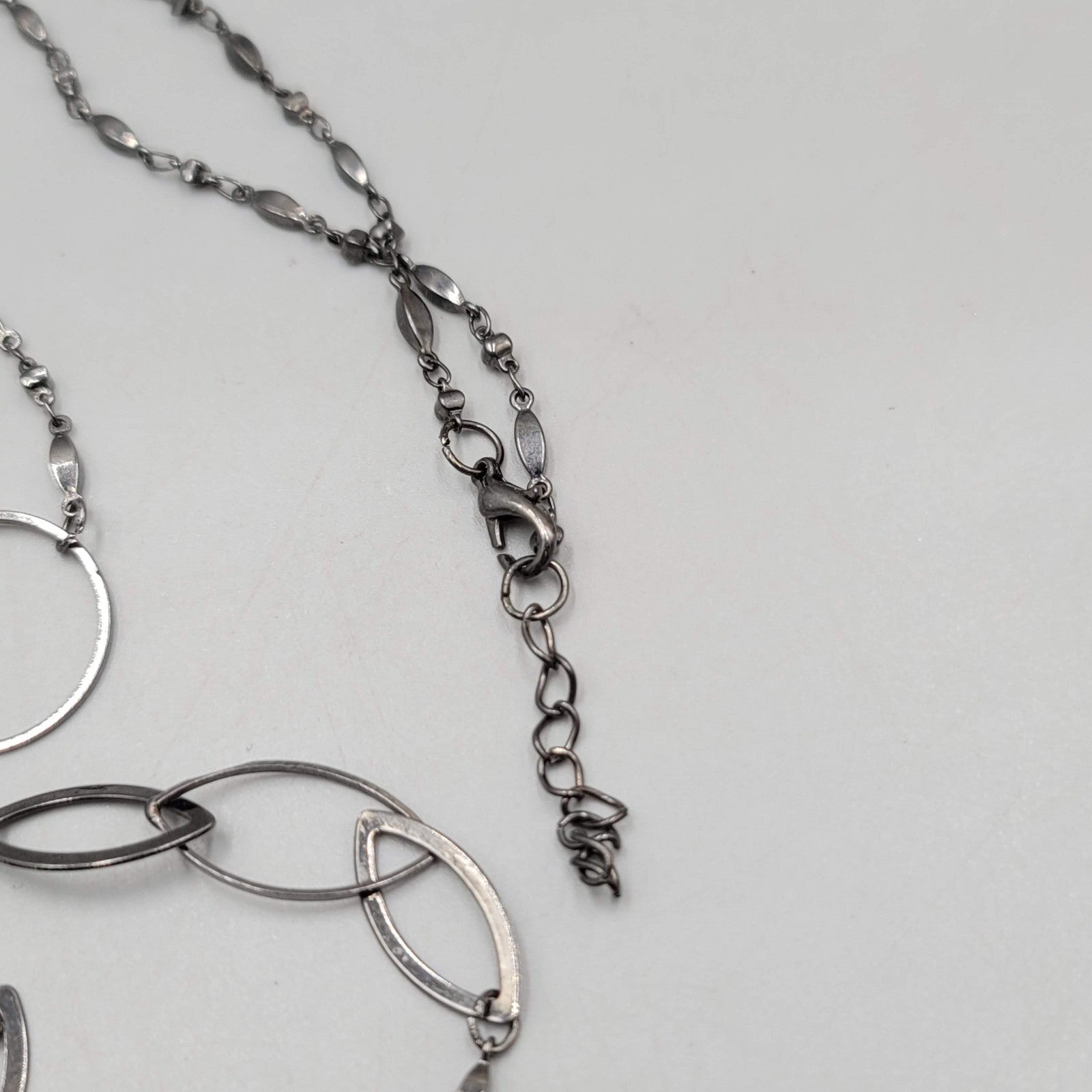 Long Thin Geometric Chain Necklace Gunmetal  Gray Black Metal 52"