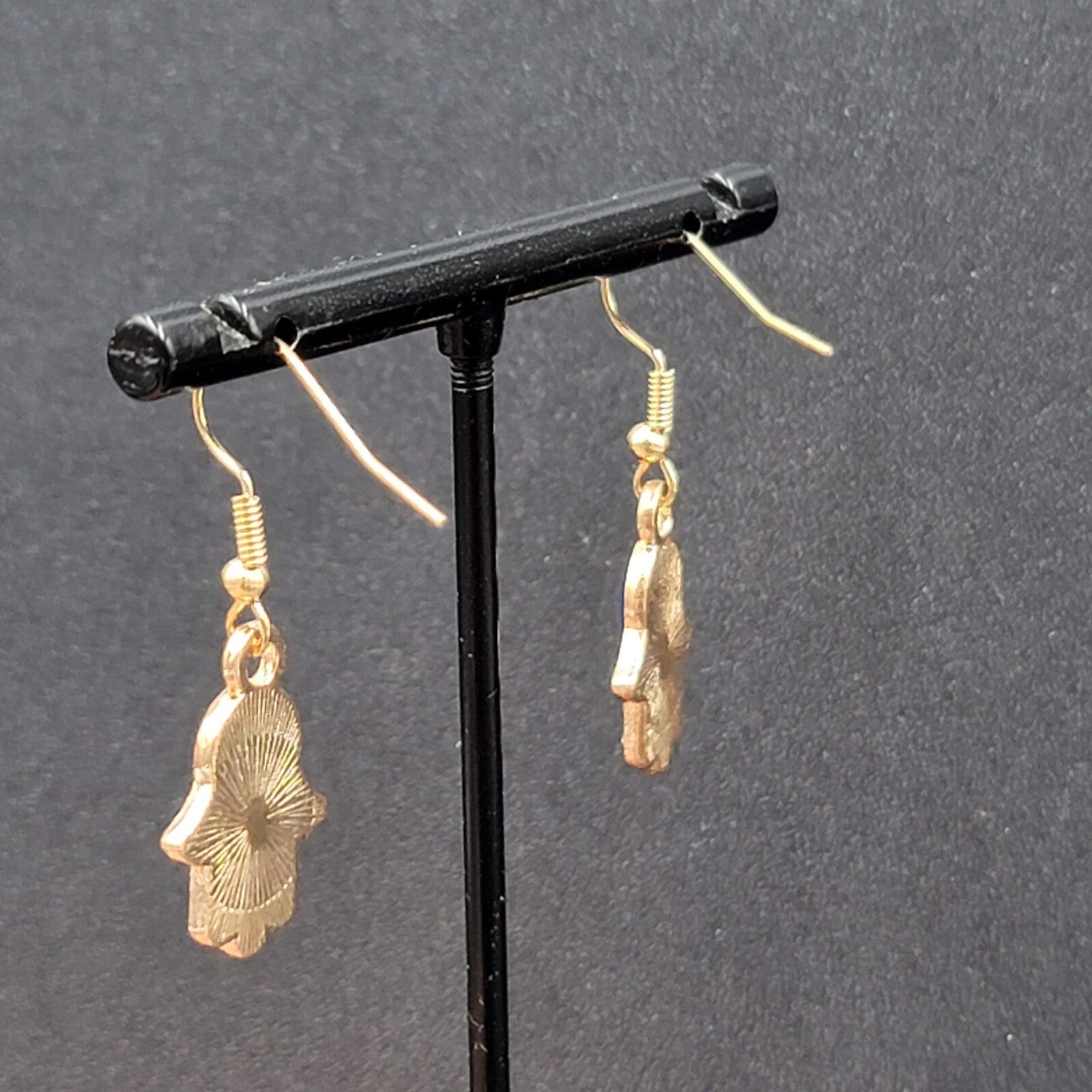 Hamsa Evil Eye Pierced Earrings Gold tone Enamel Rhinestone Dangle 7/8" New