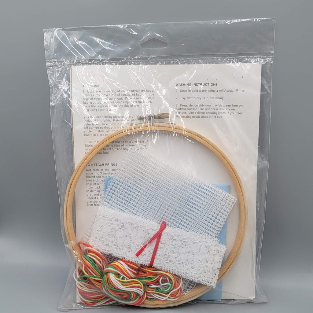 Vintage Red Heart Net Darning Kit Hoop Lace Rainbow Kit 5921-01 NOS