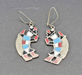Pierced Earrings  Silver tone Southwestern Dancing Kachina Enamel 1.25"