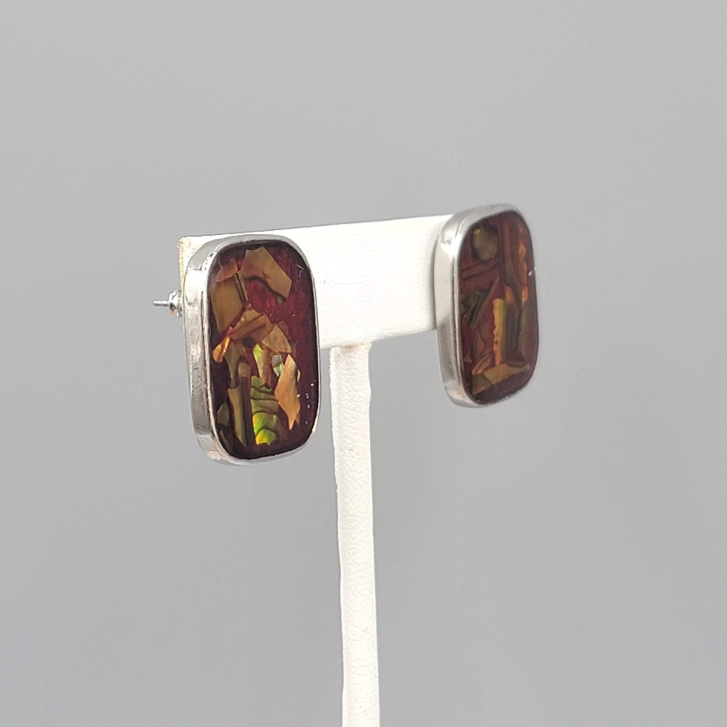 Multicolor Resin Confetti Pierced Earrings Silver tone Drop 1"