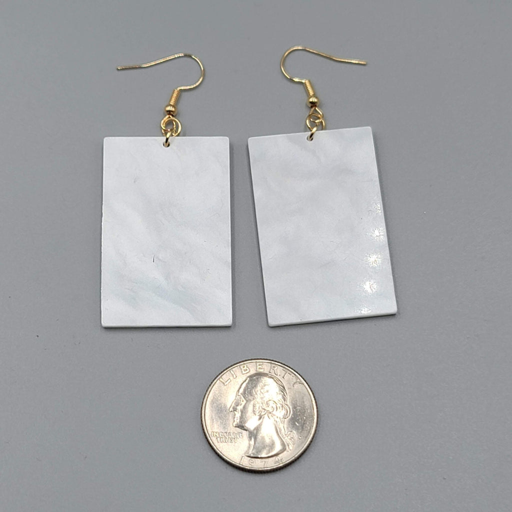 Stained Glass Look Pierced Earrings Rose Rectangle Acrylic Gold toneDangle 1.75"