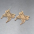 Butterfly Pierced Earrings Laser Cut Wood Dangle Statement 1.75"