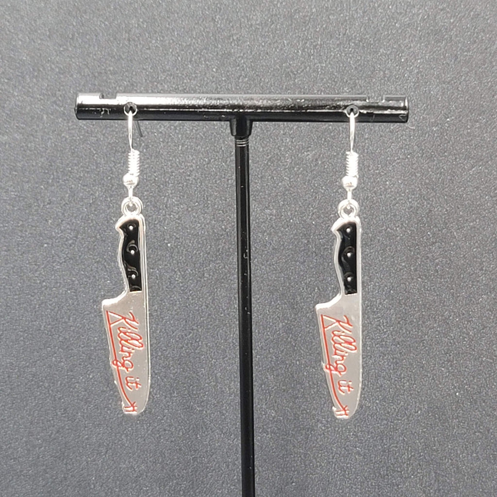 Killing It Pierced Earrings Bloody Dagger Halloween Spooky Dangle 1.75"