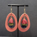 Pierced Earrings Dusty Rose Pink Leather Teardrop Tassel Boho Art  2.5"
