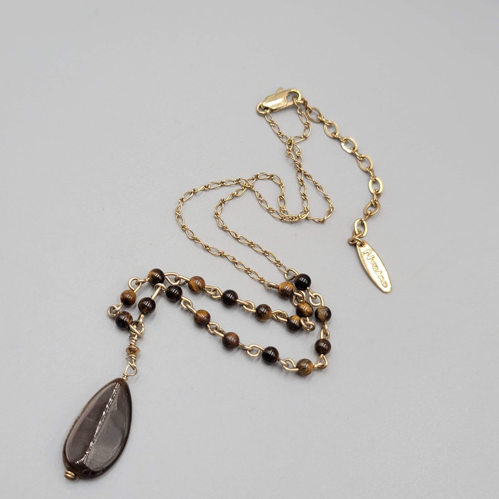 Nygard Tigers Eye Bead Necklace Gold tone Chain 16"-18"