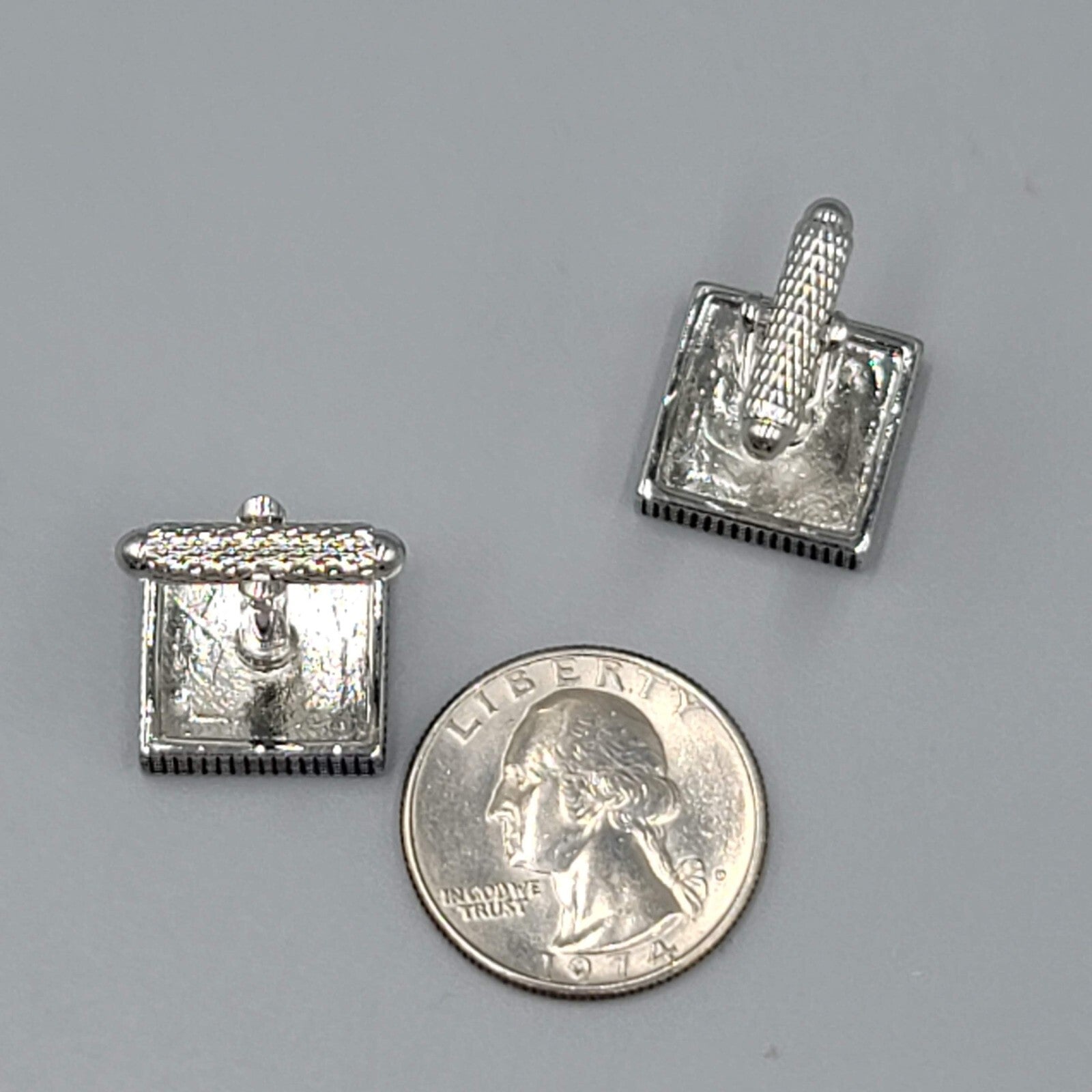 Vintage Selenite Mens Cufflinks Silver tone Square Mens Estate Jewelry 5/8"