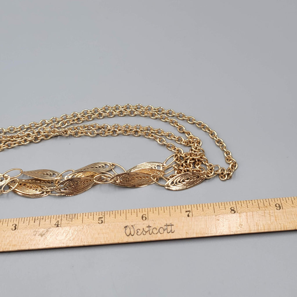 Long Double Chain Necklace Filigree Gold tone 38"-40"