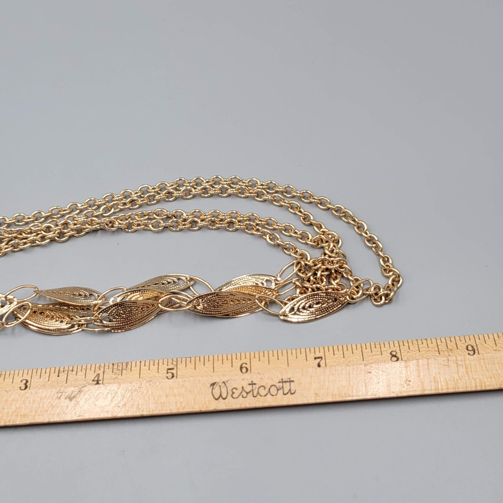 Long Double Chain Necklace Filigree Gold tone 38"-40"