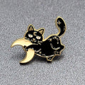 Black Cat Yellow Crescent Moon Enamel Lapel Hat Pin Stars Moon  1"
