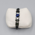 Black Metal Bracelet Dark Green Blue Rhinestones 7.25"