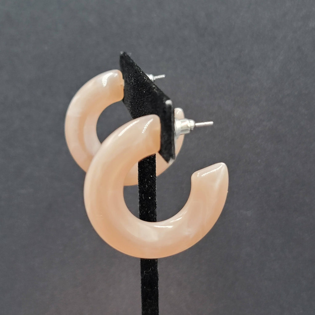 Pierced Earrings Lightweight Acrylic Marbled Round Hoops 1.25"