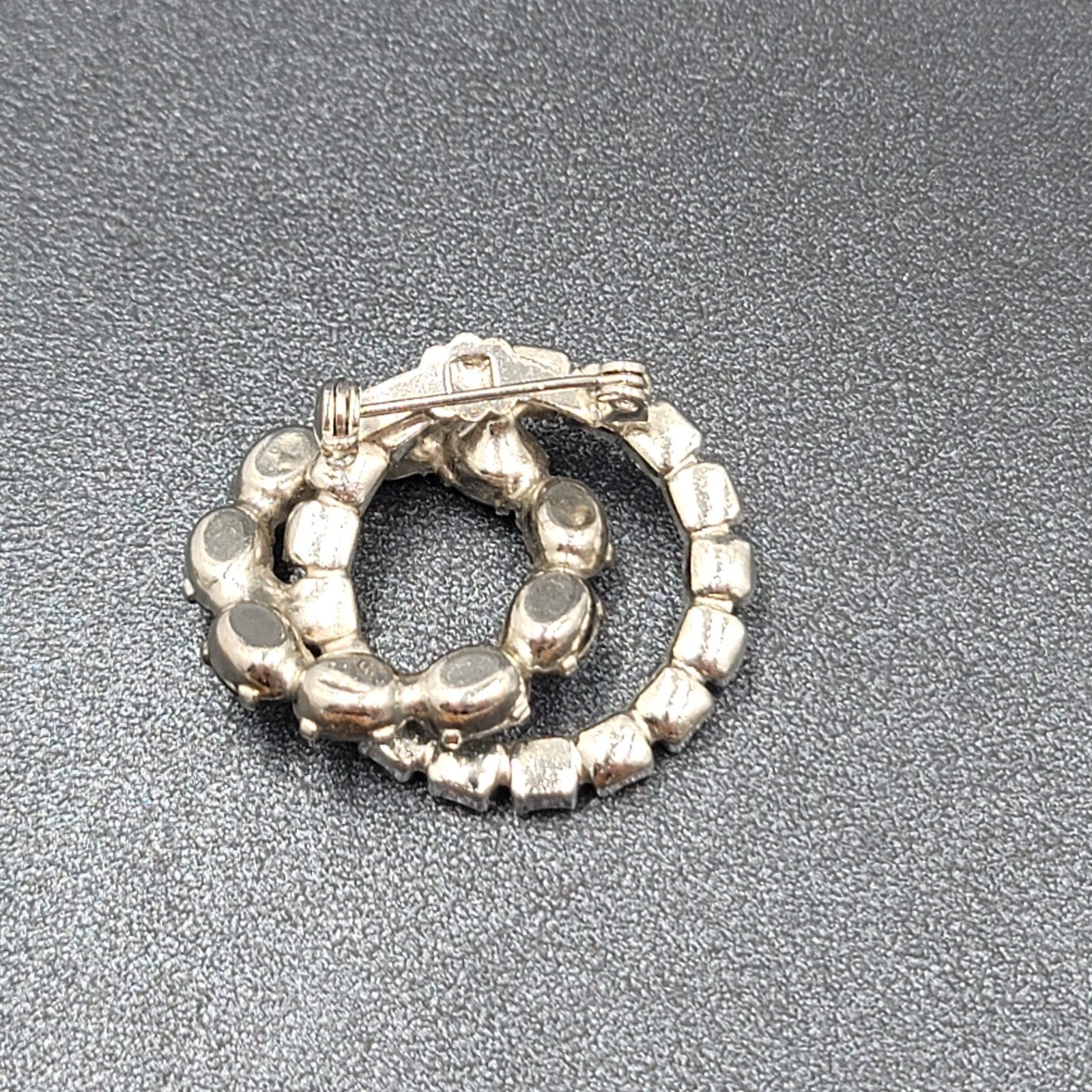 Vintage Brooch Blue Rhinestone Intertwined Circles 1 3/8" Estate Jewelry