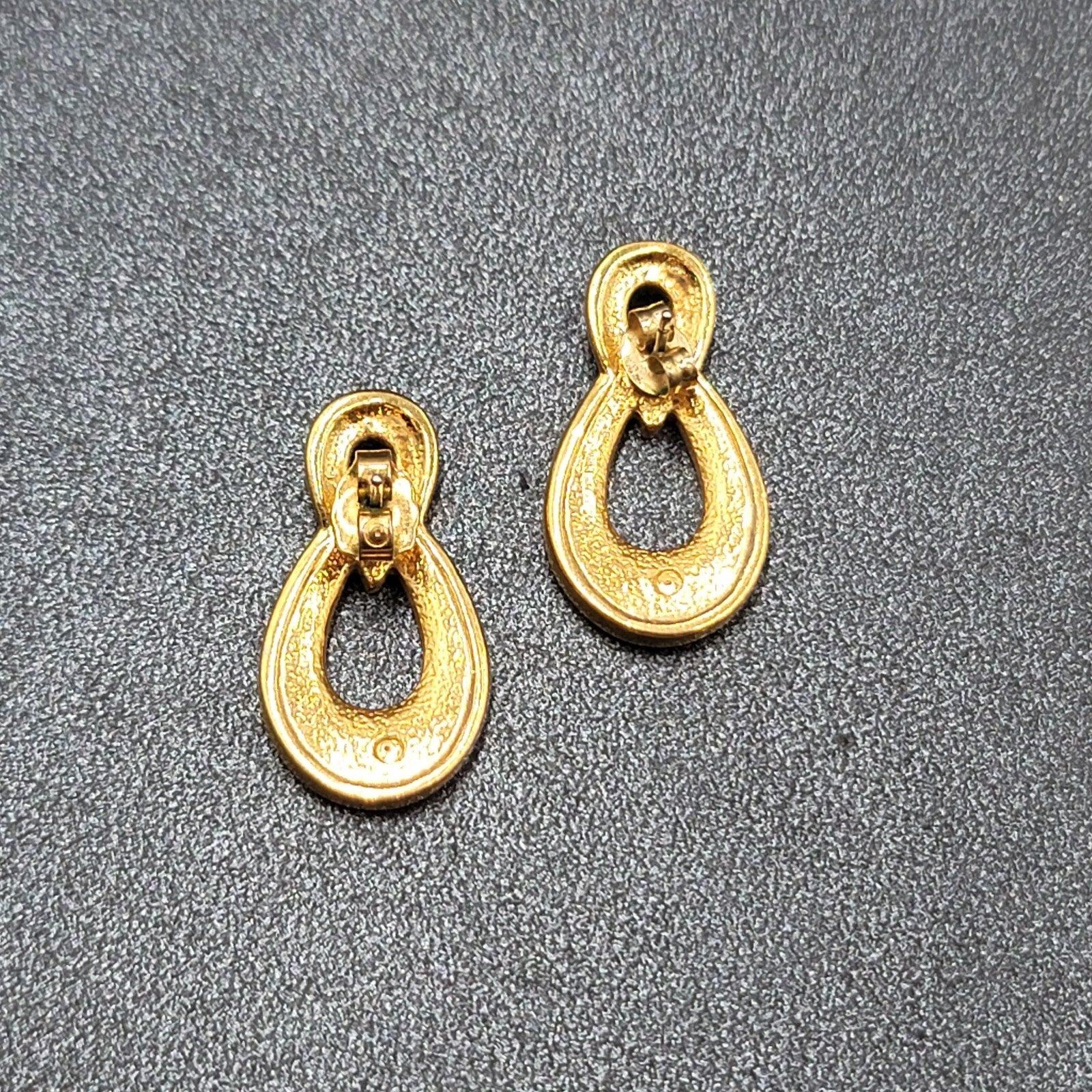 Vintage Pierced Earrings Gold Plated Cream Enamel Drop 1"