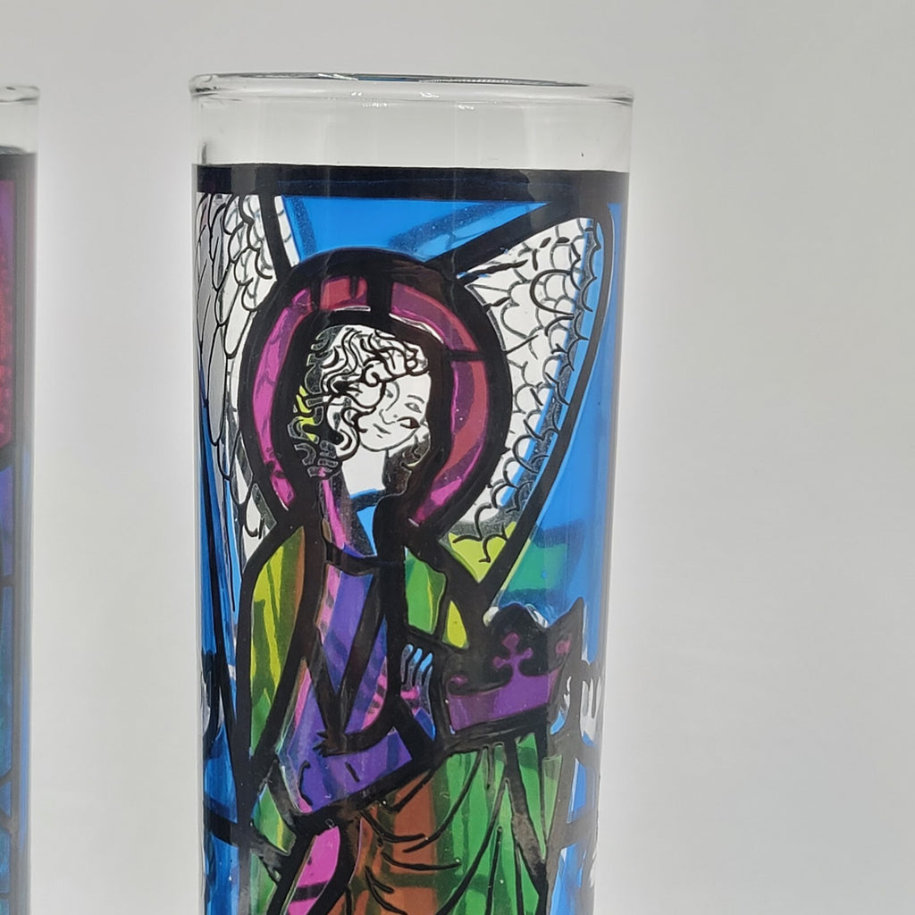 Stained Glass Mosaic Look Candle Holders Brass Base Nu Trend Religious Set of 2
