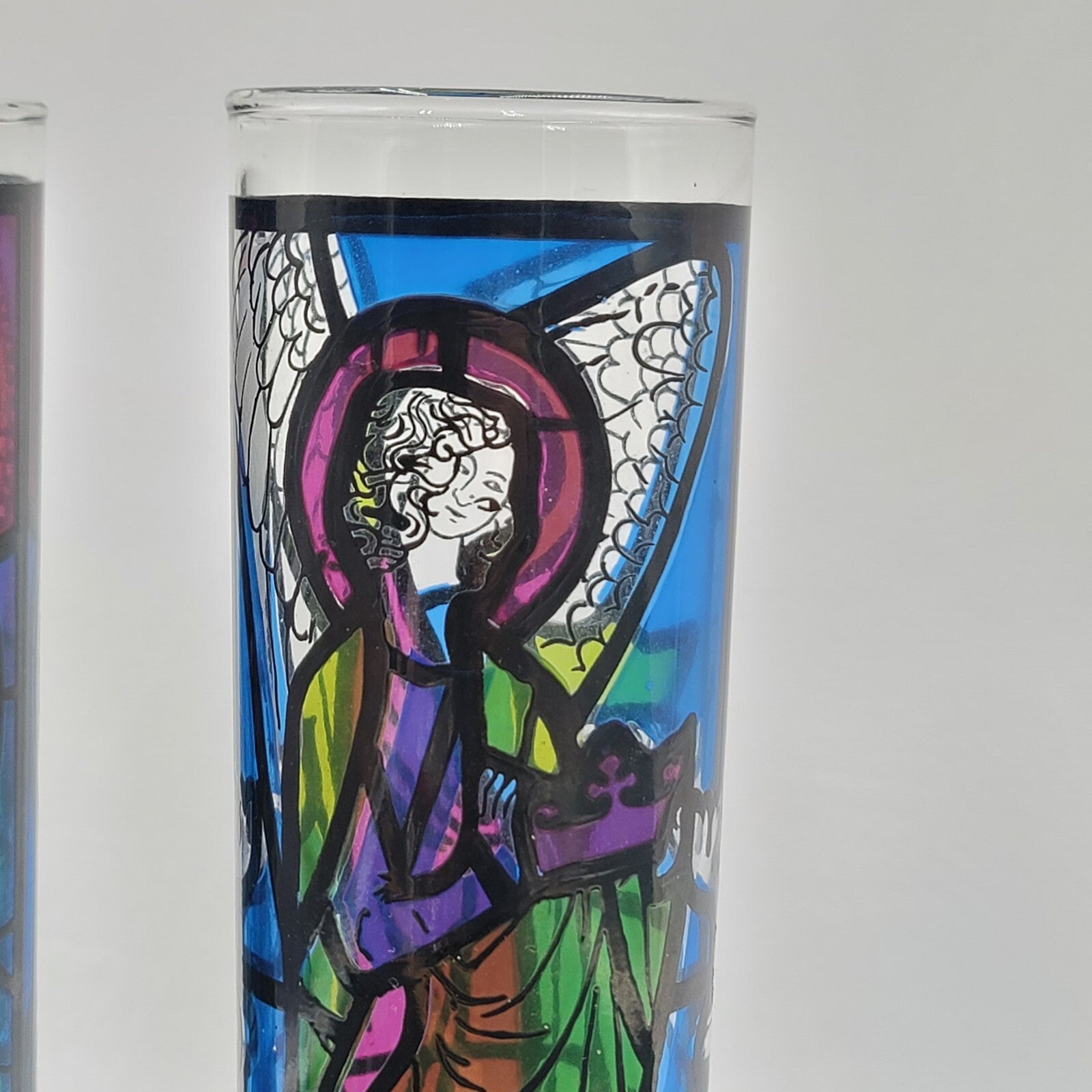 Stained Glass Mosaic Look Candle Holders Brass Base Nu Trend Religious Set of 2