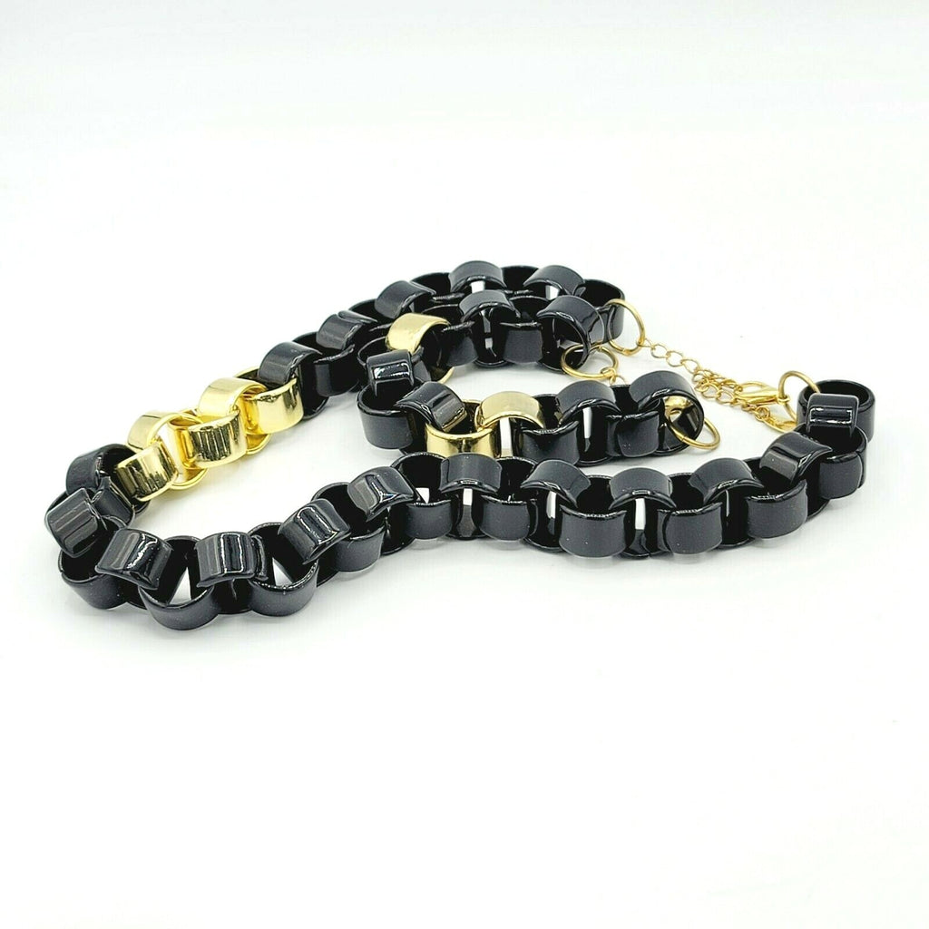 Coldwater Creek Black and Gold Plastic Link Necklace 20 in Bracelet 8 in