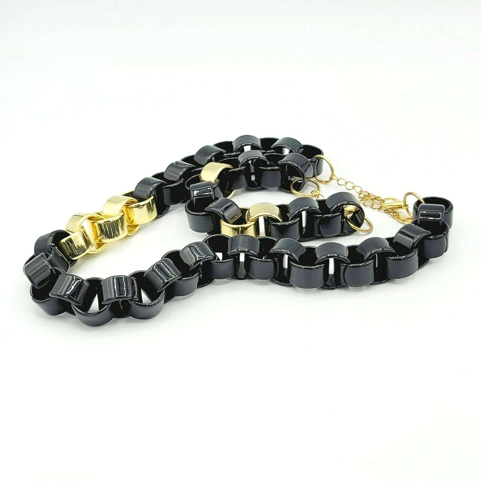 Coldwater Creek Black and Gold Plastic Link Necklace 20 in Bracelet 8 in