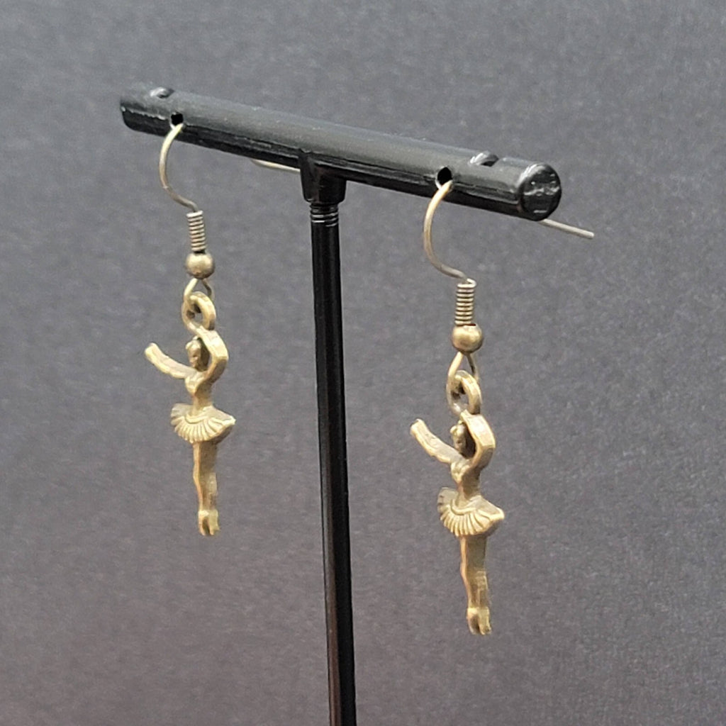 New Ballerina Pierced Earrings Bronze tone Dangle 1"