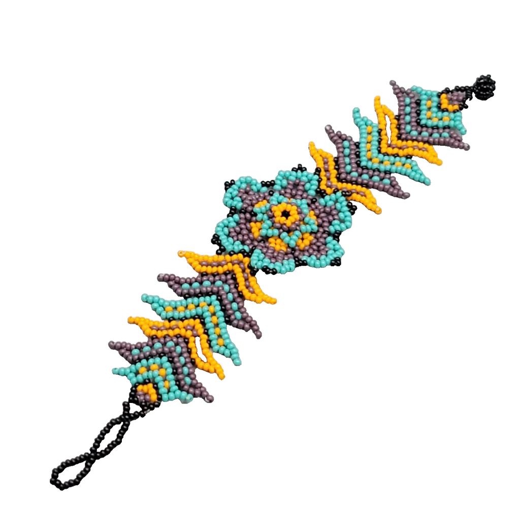 Flower Seed Bead Bracelet Purple Blue Yellow Black Adj