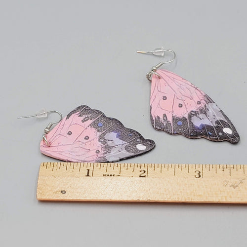 Butterfly Wing Pierced Earrings Pink Purple Statement Dangle 2.25"