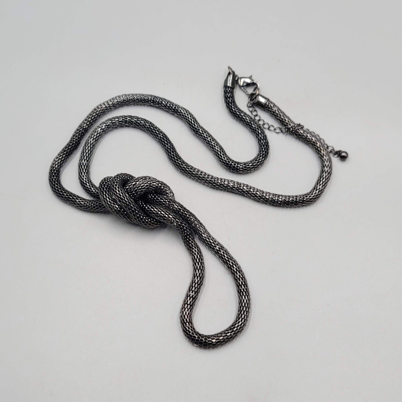 Black Mesh Knot Necklace Statement 24"-28"