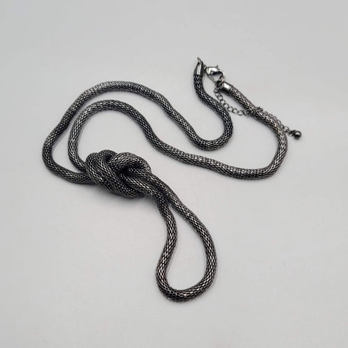 Black Mesh Knot Necklace Statement 24"-28"