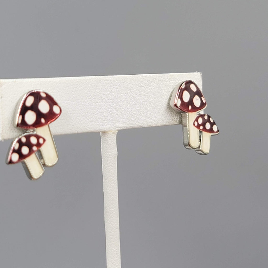 Attic Salt Pierced Earrings Polka Dot Mushroom Silver tone Drop 3/4"