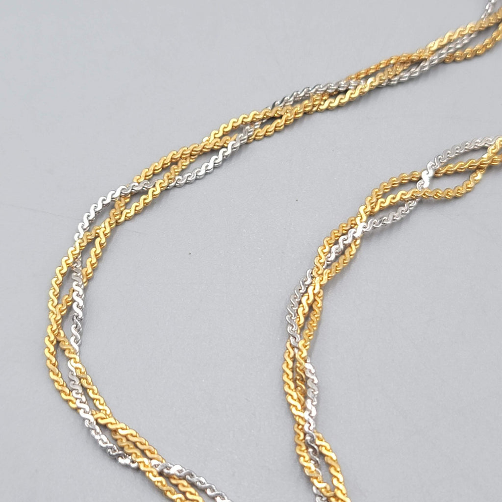 Vintage Braided Serpentine Chain Necklace Two Toned Gold & Silver 26"