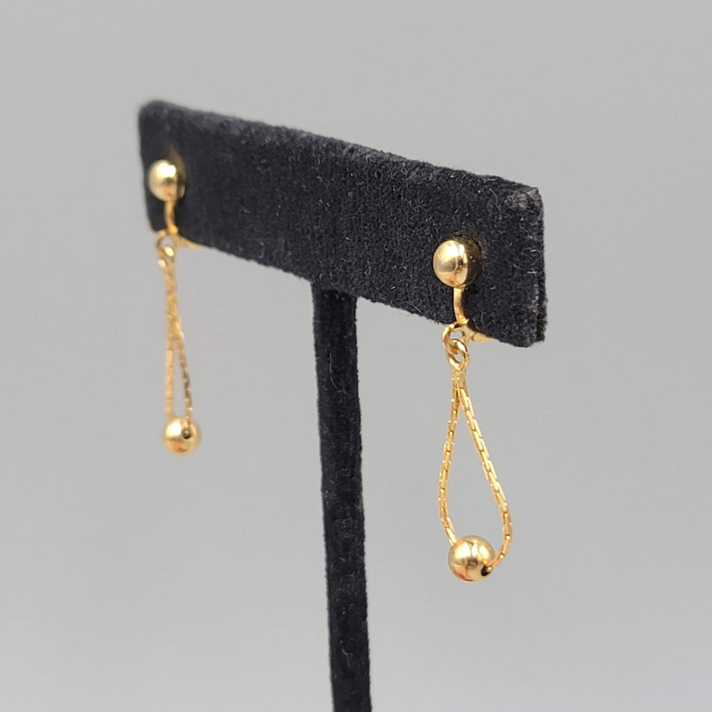 Vintage Gold tone Chain Bead Dangle Clip on Earrings 1 in