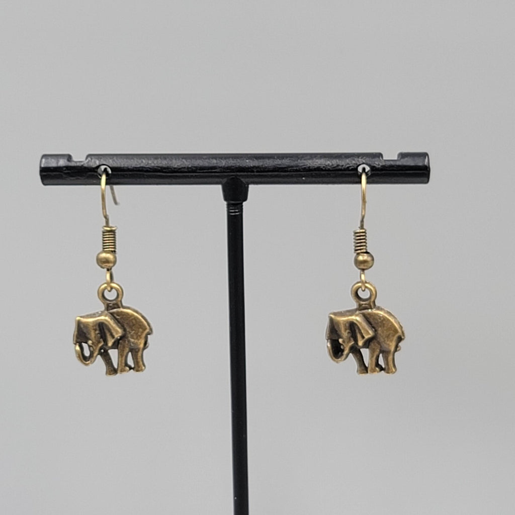 Elephant Pierced Earrings Bronze tone Embossed Dangle 5/8"