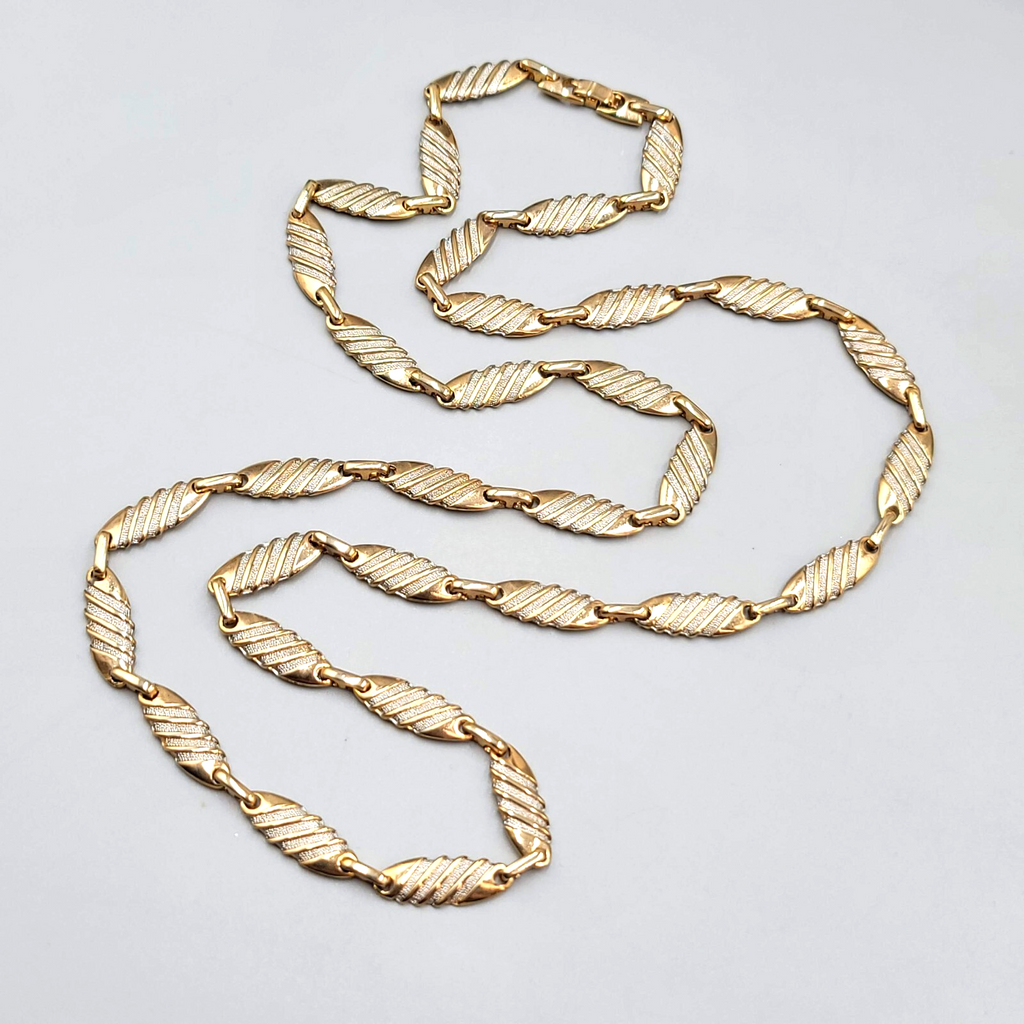 Vintage Bar Chain Necklace Gold Tone Statement 33" Estate Costume Jewelry