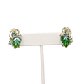 Vintage Molded Green Glass Rhinestone Clip on Earrings Gold tone Screw Back 7/8"