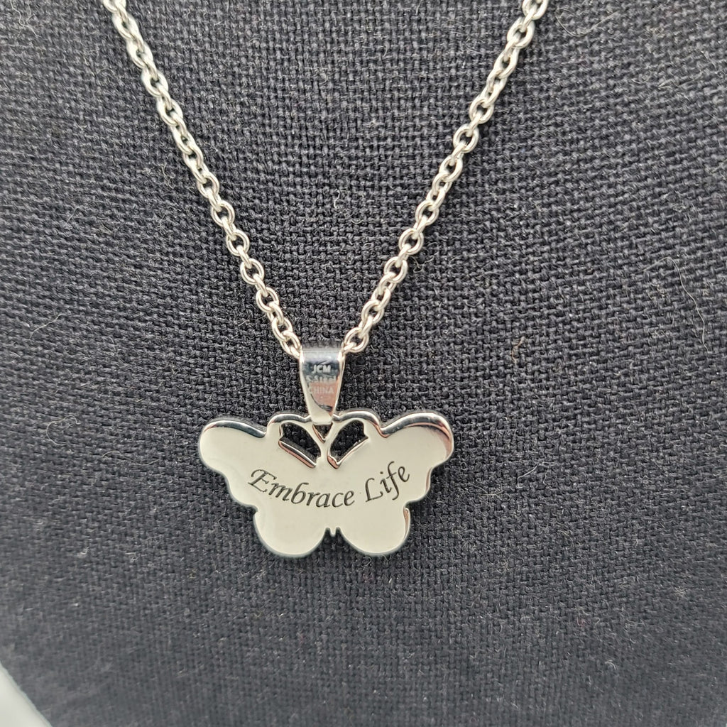 JCM Embrace Life Butterfly Pendant Necklace Silver tone Stainless Steel 18 in