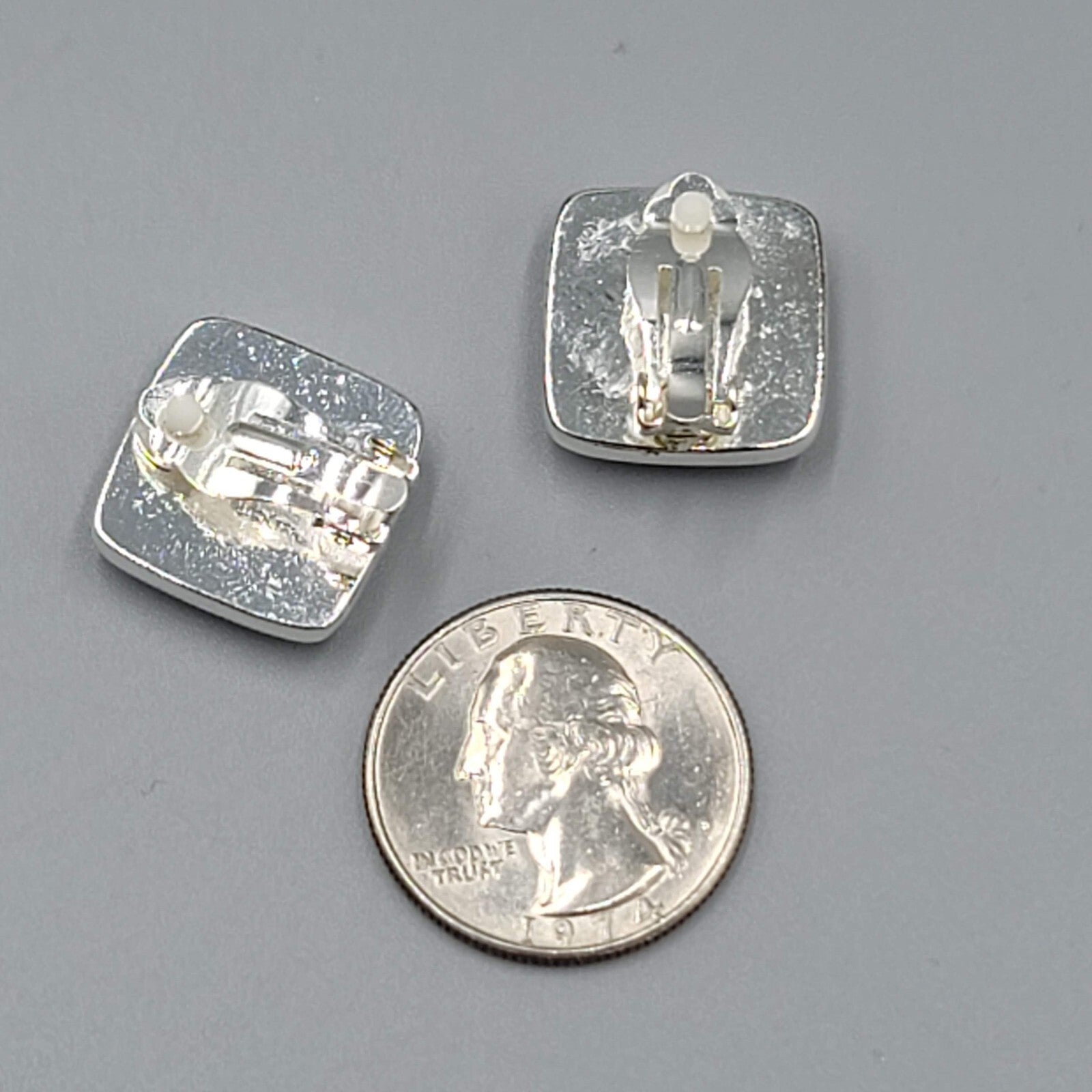 Vintage Two Toned Clip on Earrings Gold and Silver Square Studs 5/8"