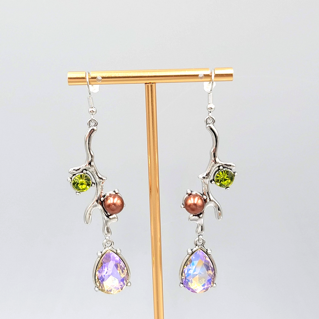 Multicolor Crystal Rhinestones Pierced Earrings Silver tone Dangle Long 2.75 in