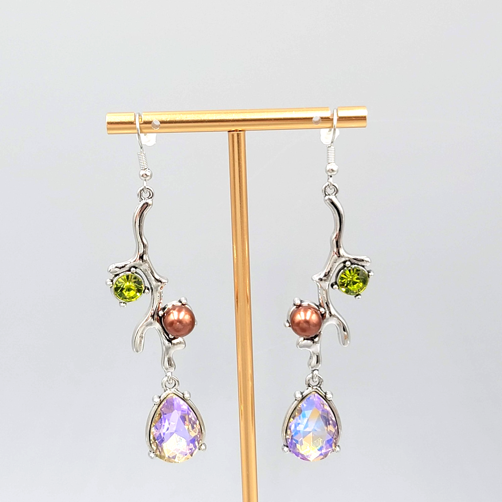 Multicolor Crystal Rhinestones Pierced Earrings Silver tone Dangle Long 2.75 in