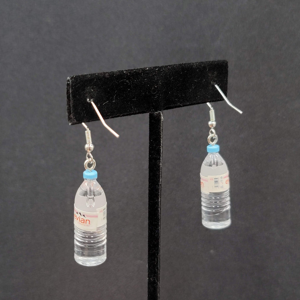 Pierced Earrings Miniature Evian Water Bottle Dangle 1.25"