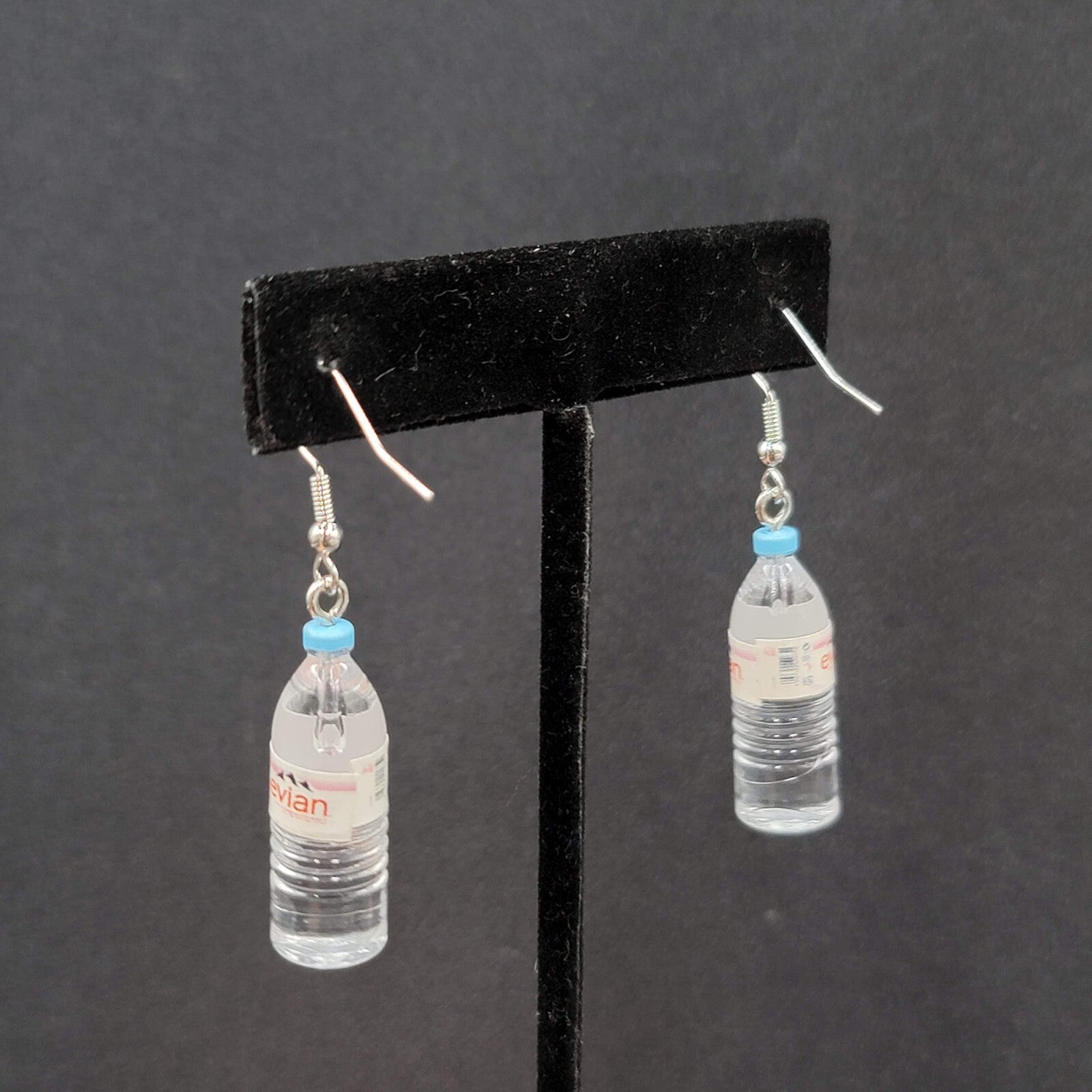 Pierced Earrings Miniature Evian Water Bottle Dangle 1.25"