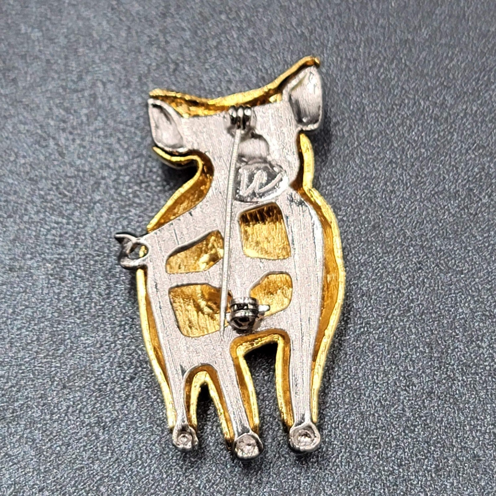 LC Brooch Liz Claiborne PIG Silver and tone Signed Pin 2"