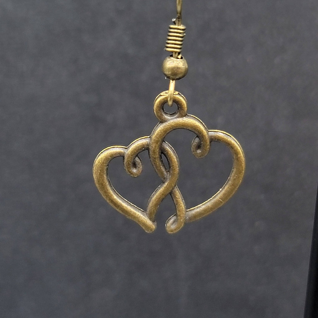 New Double Open Hearts Pierced Earrings Bronze tone Dangle 3/4"